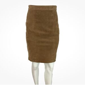 Vintage 90's Cayenne Sz 2 100% Suede Leather Knee Length Pencil Skirt Brown